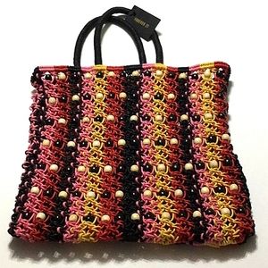 Forever 21 Beaded Cotton Weave Color Block Satchel